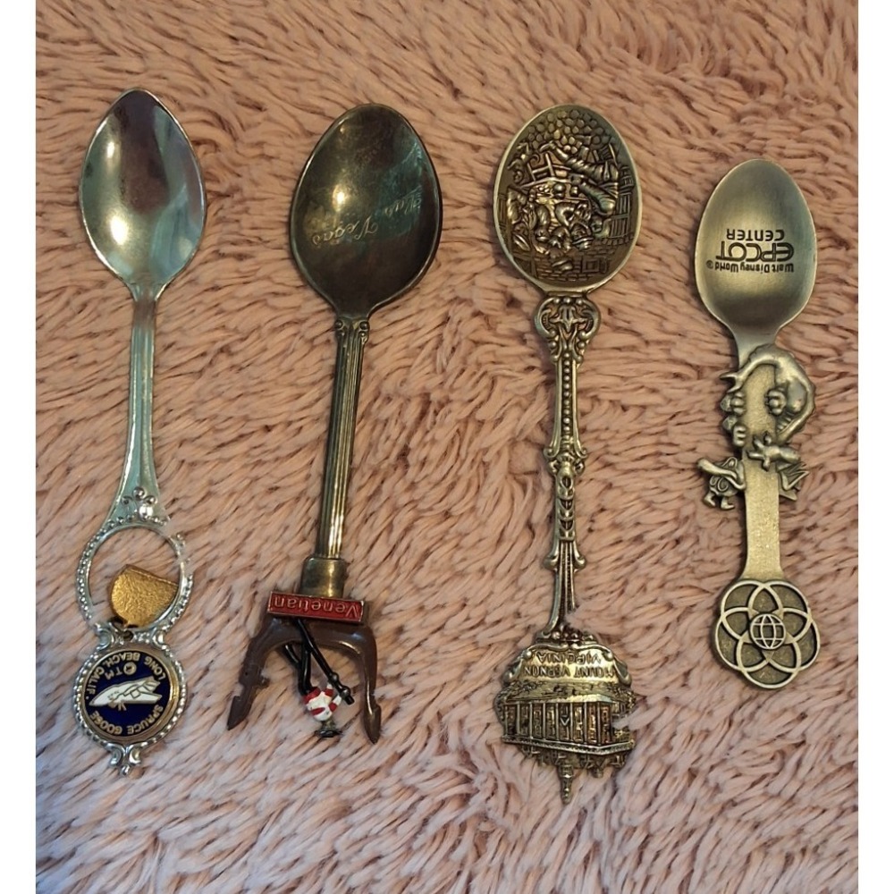 Disney‎ Lot of 4 Metal Souvenir Spoons Silver/Gold/Blue Epcot Center Space Coast